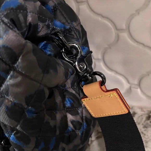 MZ Wallace Quilted Black and Blue Leopard Tote/ Crossbody - Picture 3 of 11